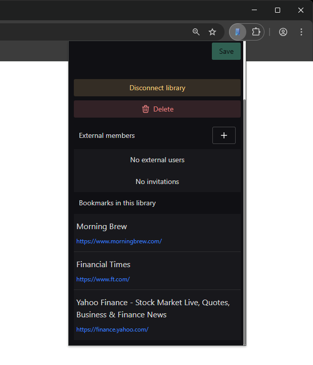 Library bookmarks screenshot